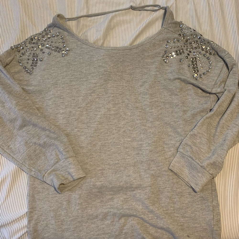 Gray Embellished wide neck oversized sweater sz L